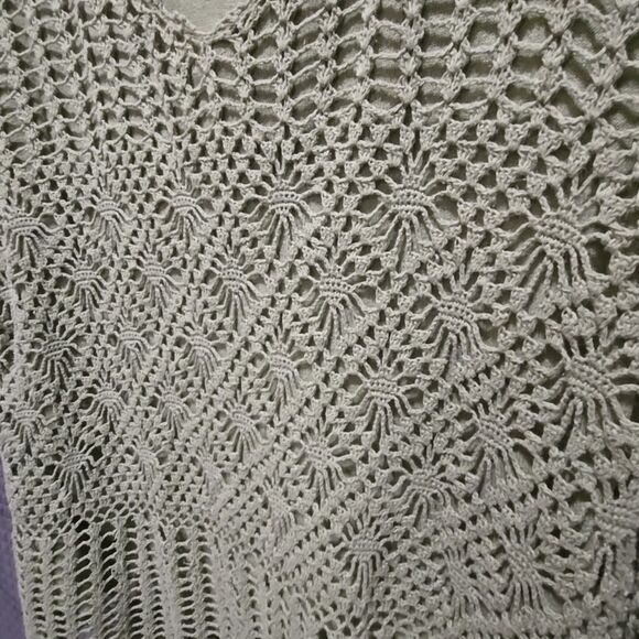 Y2K Green Crochet Sweater Top Sz2X Open Knit Boho Fairy Cottage Coastal Grandma - Picture 11 of 16
